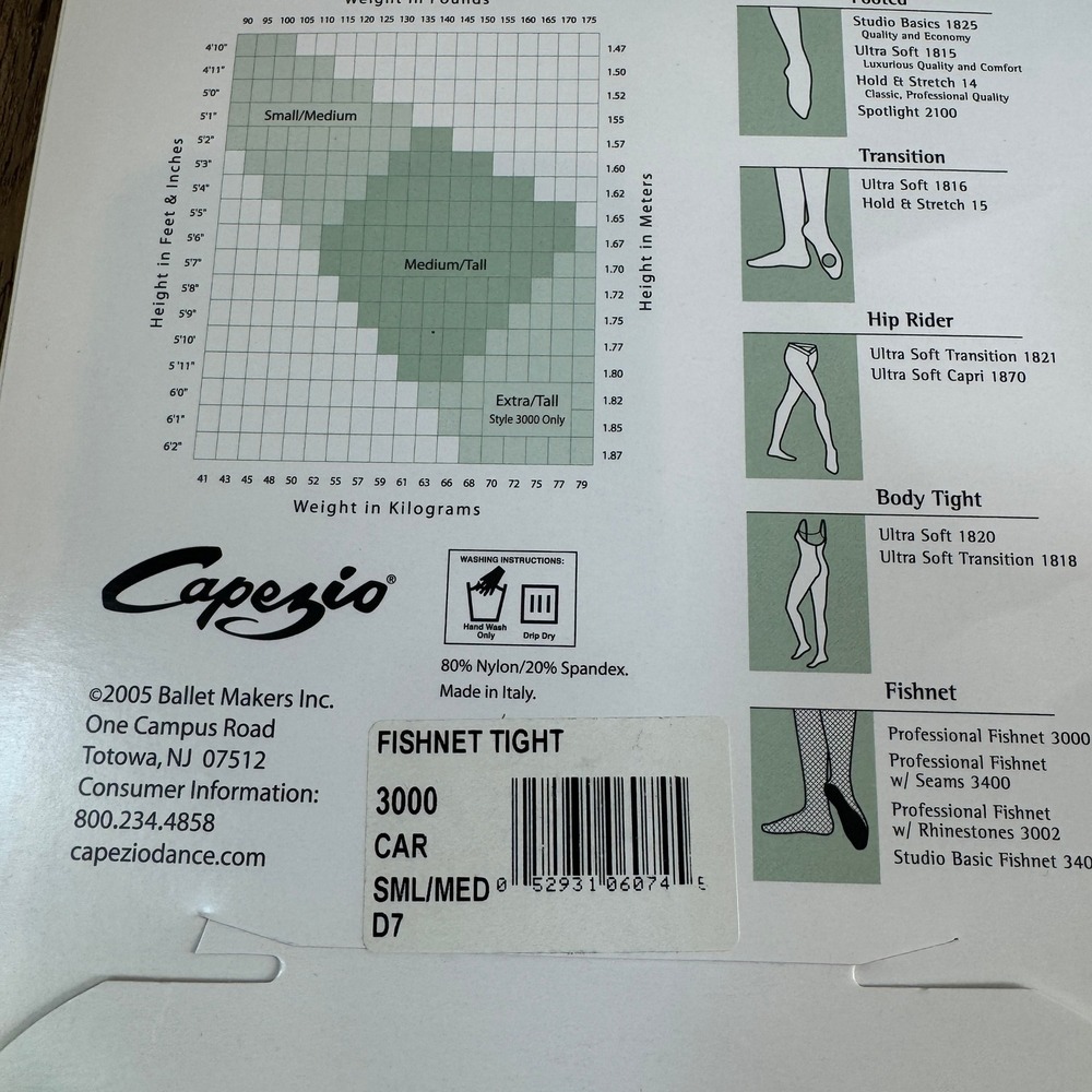 Capezio 3000 Professional Fishnet Tights Caramel S/M 2 Pairs Made in Italy NEW - Picture 4 of 6